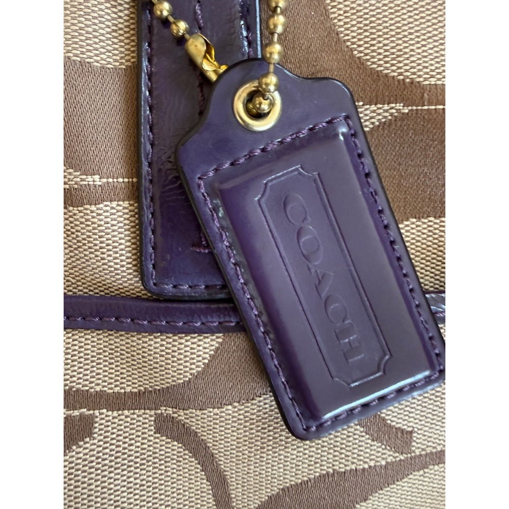 Coach Signature Khaki jaquard  Purple Canvas Tote Bag & Wallet Set F25771  READ - Picture 3 of 16
